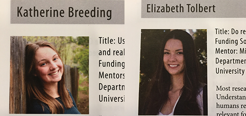 Undergraduates Katy Breeding and Elizabeth Tolbert present research at Nevada Undergraduate Research Symposium.