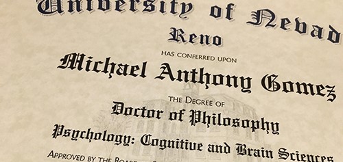 Mike Gomez's PhD diploma